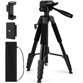 72'' Tripod for Camera, Portable Tripod Stand DSLR Video Recording | Lightweight Travel Cellphone Tripod Stand, Durable and Horizontally Stable Camera tripod with 360° Pan Head,Black in Kuwait