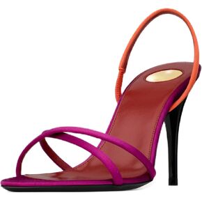Colorful Satin Slingback Sandals for Women Strappy Two-Tone Stiletto Heels Sandals Sexy Crisscross Open Toe Shoes Trendy Fashion Evening Party Daily Dressy in Saudi Arabia