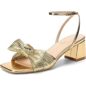 Women's Bow Heels Low Block Ankle Strap Sandals | Square Open Toe, Comfort 1.97 Inch Block Heel, Cushioned Insoles, Fashion Dress Sandals for Wedding, Party, Prom in Kuwait