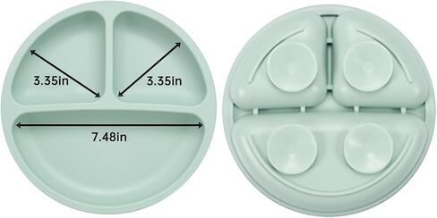PandaEar Baby Feeding Set| 2 Pack Silicone Divided Suction Plate, 2 Set Toddler Spoons & Forks| Baby Led Weaning Supplies Self Feeding Eating Utensils (Green & White) in Kuwait