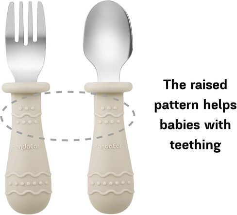 PandaEar Baby Feeding Set| 2 Pack Silicone Divided Suction Plate, 2 Set Toddler Spoons & Forks| Baby Led Weaning Supplies Self Feeding Eating Utensils (Green & White) in Kuwait
