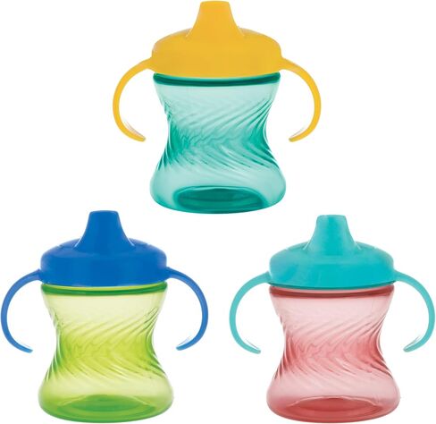 Nuby 2-Handle No-Spill Hard Spout Sippy Cup with Easy Grip - (3-Pack) 7 oz - Baby Sippy Cup with Controlled Sipping for 6+ Months - Pink/Purple/Green in Kuwait