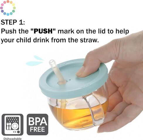 Push Flow Training Sippy Cup with Silicone Straw and Handles, 5 oz, for baby 6 month+ Light Blue in Kuwait
