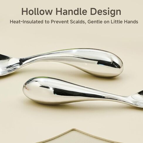 2 Pcs Toddler Utensils with Curved Handle, 18/10 Stainless Steel | All-Metal Baby Fork and Spoon, Safe Children's Flatware, Food Grade Kids Silverware Set, Dishwasher Safe, Mirror Polished in Kuwait