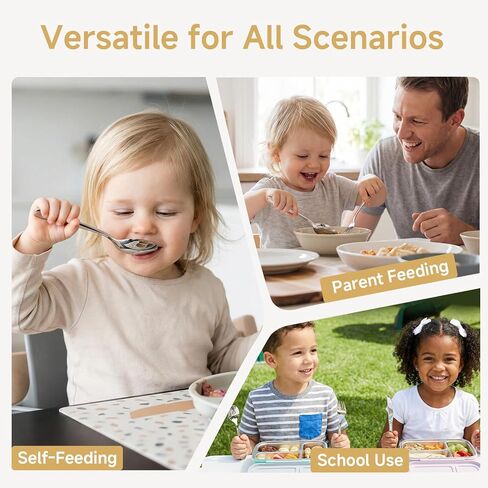 2 Pcs Toddler Utensils with Curved Handle, 18/10 Stainless Steel | All-Metal Baby Fork and Spoon, Safe Children's Flatware, Food Grade Kids Silverware Set, Dishwasher Safe, Mirror Polished in Kuwait