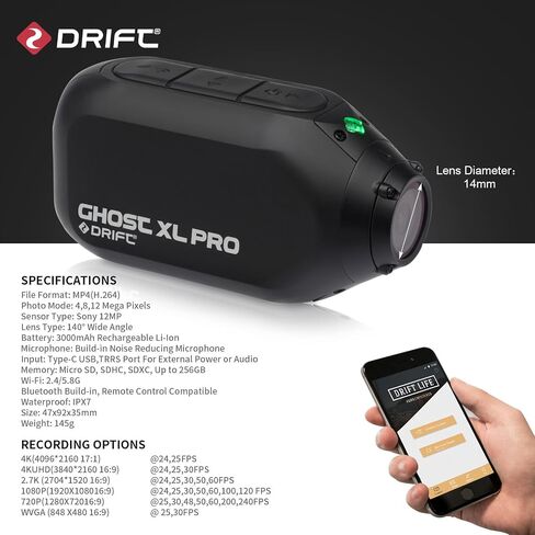 Drift Ghost XL PRO Sport Action Camera 4K Sport WiFi IPX7 Waterproof Wearable Live Stream Vlog Motorcycle Bicycle Helmet Cam in Kuwait