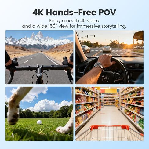 4K 30FPS Vlogging Camera, 64GB POV Camera with 33FT Waterproof, 20MP Tiny Actioncamera 6-axis Stabilization, 150° Hands-Free Sport Cam, Thumb Bodycam 4.5hr Battery Life, Mount Anywhere (64, GB) in Kuwait