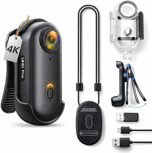 JETO 4K Motorcycle Camera 32GB, Mini POV Cam with EIS Anti-Shake Video | 150° Wide Angle, WiFi App Live View, Waterproof Case 100ft, Magnetic Clip-On in Kuwait