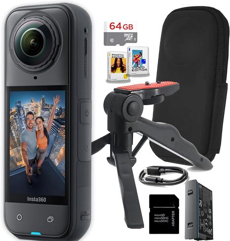 Insta360 X5 360° 8K Camera-for Content Creators and Videographers| 8K30/5.7K30 360° PureVideo Recording-64Gb Memory, Grip-Tripod, Software (Value Bundle) in Kuwait