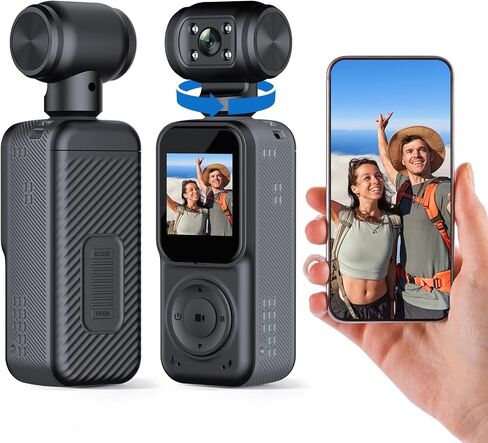 2K Handheld Vlogging Camera, Portable Pocket POV Camcorder Body Cam | 2k HD Recording, 180° Rotatable Lens, Eis Stabilization, Wifi Connection, Four Fill Light, 8 Hour Battery Life for Vlogging in Kuwait