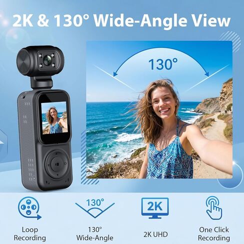 2K Handheld Vlogging Camera, Portable Pocket POV Camcorder Body Cam | 2k HD Recording, 180° Rotatable Lens, Eis Stabilization, Wifi Connection, Four Fill Light, 8 Hour Battery Life for Vlogging in Kuwait