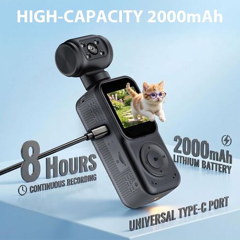 2K Handheld Vlogging Camera, Portable Pocket POV Camcorder Body Cam | 2k HD Recording, 180° Rotatable Lens, Eis Stabilization, Wifi Connection, Four Fill Light, 8 Hour Battery Life for Vlogging in Kuwait