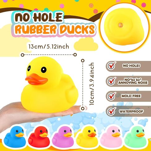Lenwen 6 Pcs 5 Inch Rubber Ducks No Hole Operation Christmas Waterproof Multicolor Large Duck Pool Bath Toy with Sealed Plug Without Hole Bathtub Floating Duck for Birthday Party Decoration Gift in Kuwait