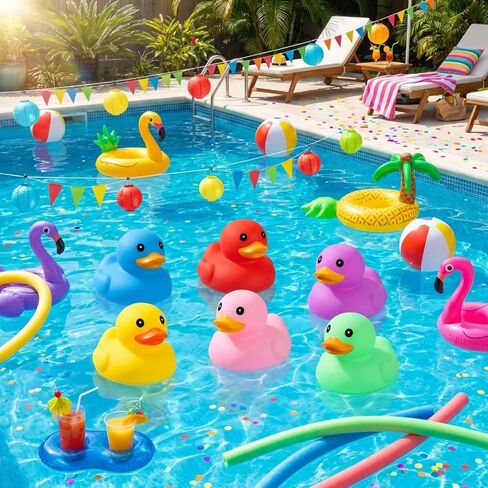 Lenwen 6 Pcs 5 Inch Rubber Ducks No Hole Operation Christmas Waterproof Multicolor Large Duck Pool Bath Toy with Sealed Plug Without Hole Bathtub Floating Duck for Birthday Party Decoration Gift in Kuwait