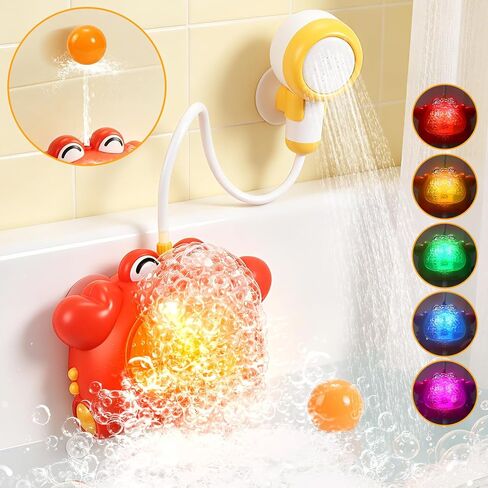 Bath Toys for Kids Ages 1-3 4-8 Rechargeable Bath Bubble Machine 2 in 1 with Baby Shower Head Light Up Crab Bath Toys with Colourful RGB Light for Toddler Boys and Girls in Kuwait