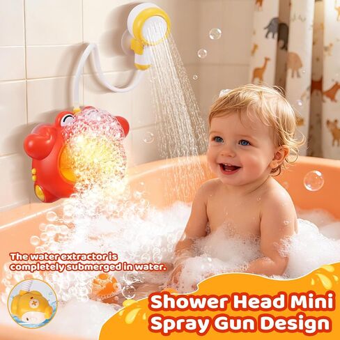Bath Toys for Kids Ages 1-3 4-8 Rechargeable Bath Bubble Machine 2 in 1 with Baby Shower Head Light Up Crab Bath Toys with Colourful RGB Light for Toddler Boys and Girls in Kuwait