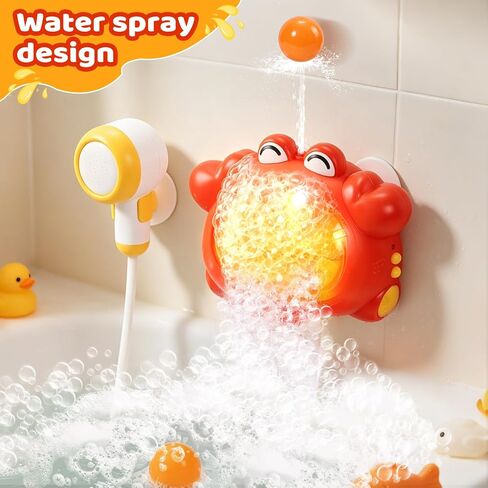 Bath Toys for Kids Ages 1-3 4-8 Rechargeable Bath Bubble Machine 2 in 1 with Baby Shower Head Light Up Crab Bath Toys with Colourful RGB Light for Toddler Boys and Girls in Kuwait