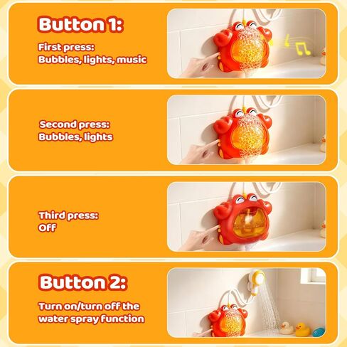Bath Toys for Kids Ages 1-3 4-8 Rechargeable Bath Bubble Machine 2 in 1 with Baby Shower Head Light Up Crab Bath Toys with Colourful RGB Light for Toddler Boys and Girls in Kuwait