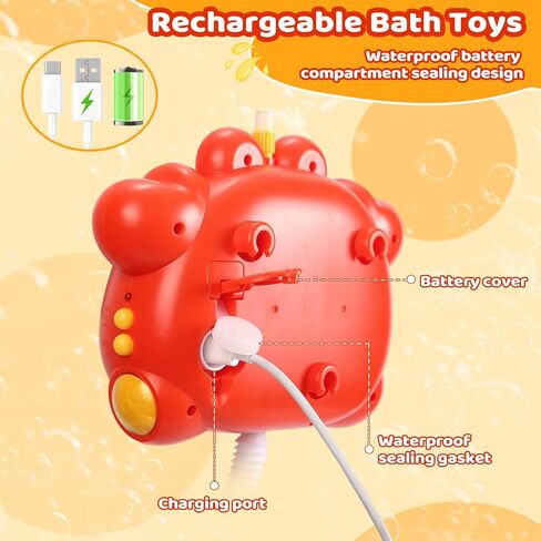 Bath Toys for Kids Ages 1-3 4-8 Rechargeable Bath Bubble Machine 2 in 1 with Baby Shower Head Light Up Crab Bath Toys with Colourful RGB Light for Toddler Boys and Girls in Kuwait
