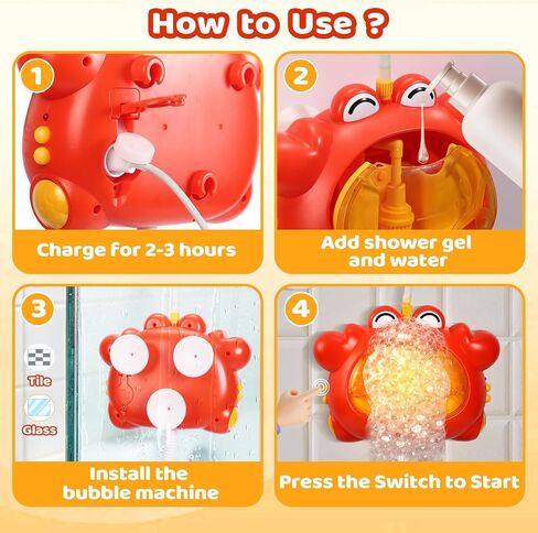 Bath Toys for Kids Ages 1-3 4-8 Rechargeable Bath Bubble Machine 2 in 1 with Baby Shower Head Light Up Crab Bath Toys with Colourful RGB Light for Toddler Boys and Girls in Kuwait