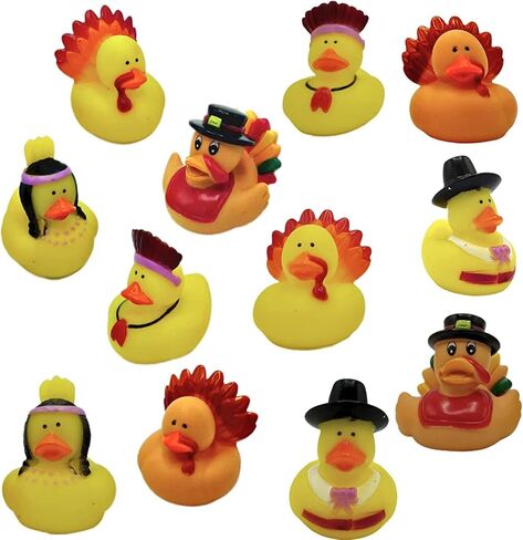 4E's Novelty Thanksgiving Rubber Duckies (12 Pack) Thanksgiving Themed Rubber Ducks Bulk Turkey & Pilgrim Ducks, Thanksgiving Party Favors Supplies for Kids Adults, Table Centerpiece, Bath Toys in Kuwait