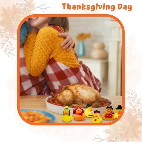 4E's Novelty Thanksgiving Rubber Duckies (12 Pack) Thanksgiving Themed Rubber Ducks Bulk Turkey & Pilgrim Ducks, Thanksgiving Party Favors Supplies for Kids Adults, Table Centerpiece, Bath Toys in Kuwait