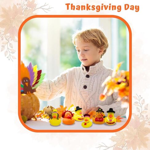 4E's Novelty Thanksgiving Rubber Duckies (12 Pack) Thanksgiving Themed Rubber Ducks Bulk Turkey & Pilgrim Ducks, Thanksgiving Party Favors Supplies for Kids Adults, Table Centerpiece, Bath Toys in Kuwait