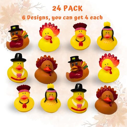 4E's Novelty Thanksgiving Rubber Duckies (12 Pack) Thanksgiving Themed Rubber Ducks Bulk Turkey & Pilgrim Ducks, Thanksgiving Party Favors Supplies for Kids Adults, Table Centerpiece, Bath Toys in Kuwait
