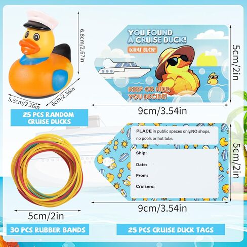 47 Pieces Rubber Ducks for Cruise Ships Hiding with Tags Kits | Includes 12 Pcs Cruise Duck 15 Cruising Ducks Tags 20 Rubber Bands for 2026 Cruises Ship Essentials in Kuwait