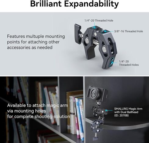 SMALLRIG Crab-Shaped Super Clamp, Camera Mount, 1/4"-20, 3/8"-16 Threaded Holes, 7.7lbs/3.5kg Payload, Compatible with Cameras, Monitors, LED Lights, etc. (Pack of 2) in Kuwait