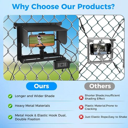Game Changer Mounting Streaming Kit, Fence Phone Mount Baseball with Shade | Game Changer Fence Holder with Power Bank Clip for iPhone, Samsung, Mevo, GoPro and Action Camera in Kuwait