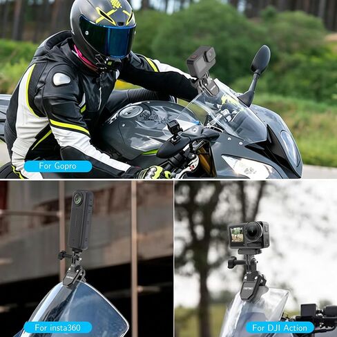 Motorcycle Windshield Camera Mount for Insta360,for Gopro Hero,DJI Action | All CNC Aluminum , Quick Release, Motorbike Windscreen Clamp Mount with 1/4" Adapter Action Camera Accessories in Kuwait