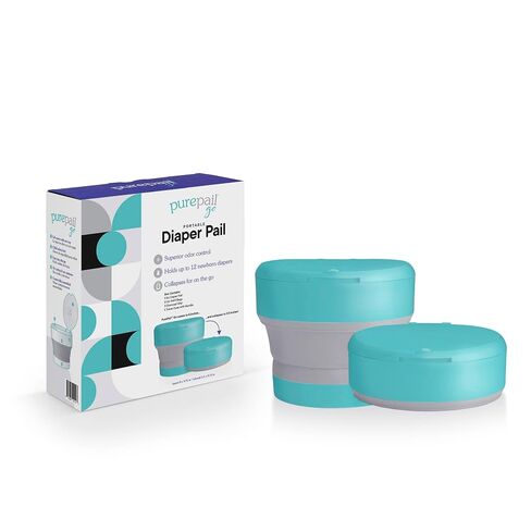 Go Portable Diaper Pail — Aqua — Superior Odor Control with No Added Fragrance — Collapses for On-The-Go — Compact & Space-Saving in Kuwait