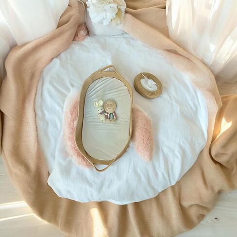 Baby Changing Basket - Moses Basket Changing Table Topper and Thick Foam Pad with Removable Cotton Mattress Cover, 100% Cotton Boho Nursery Decor with Storage Bag in Kuwait