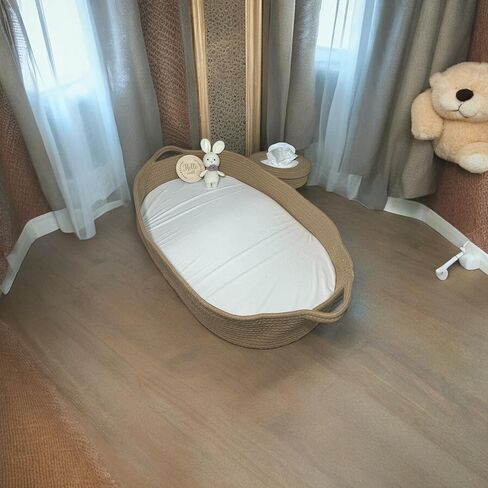 Baby Changing Basket - Moses Basket Changing Table Topper and Thick Foam Pad with Removable Cotton Mattress Cover, 100% Cotton Boho Nursery Decor with Storage Bag in Kuwait
