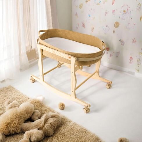 Baby Changing Basket - Moses Basket Changing Table Topper and Thick Foam Pad with Removable Cotton Mattress Cover, 100% Cotton Boho Nursery Decor with Storage Bag in Kuwait