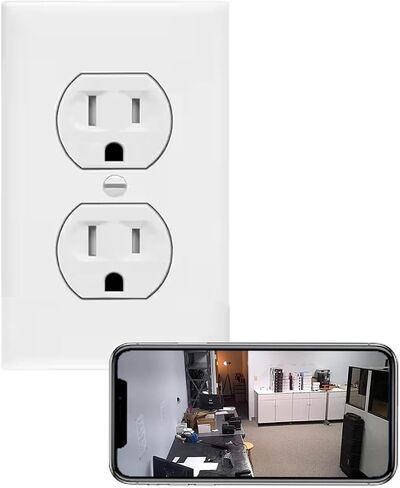 4K Tuya Smart Life Power Outlet Receptacle Wi-Fi Spy Camera 120V Wired (White/Round/Video only, No Audio) in Kuwait