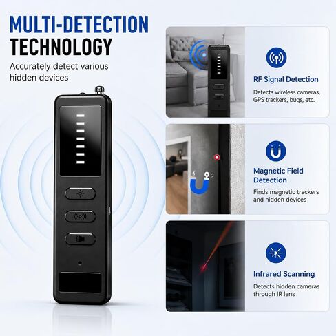 Hidden Camera Detector, 5-Level RF Signal Detector with 100MHz-8GHz Frequency Range, GPS Tracker Finder for Travel, Hotel, Office, Laser Lens & Magnetic Field Detection, USB-C Rechargeable in Kuwait