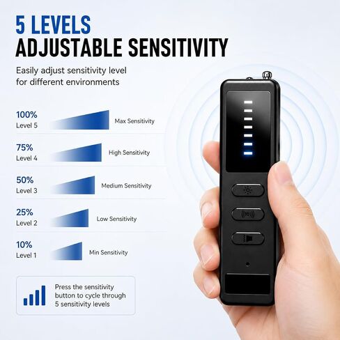 Hidden Camera Detector, 5-Level RF Signal Detector with 100MHz-8GHz Frequency Range, GPS Tracker Finder for Travel, Hotel, Office, Laser Lens & Magnetic Field Detection, USB-C Rechargeable in Kuwait