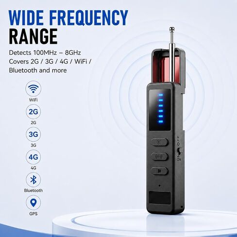 Hidden Camera Detector, 5-Level RF Signal Detector with 100MHz-8GHz Frequency Range, GPS Tracker Finder for Travel, Hotel, Office, Laser Lens & Magnetic Field Detection, USB-C Rechargeable in Kuwait