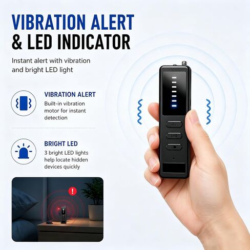 Hidden Camera Detector, 5-Level RF Signal Detector with 100MHz-8GHz Frequency Range, GPS Tracker Finder for Travel, Hotel, Office, Laser Lens & Magnetic Field Detection, USB-C Rechargeable in Kuwait