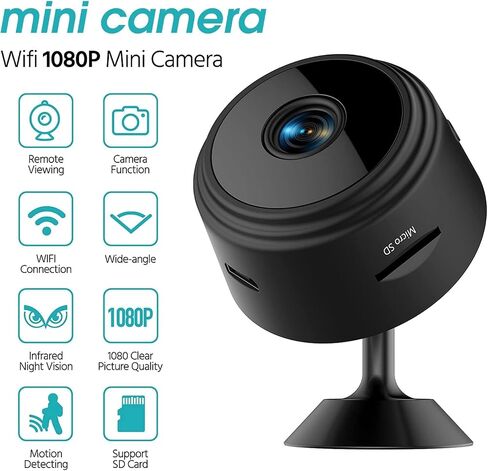 WiFi Mini Spy Camera Hidden Camera - Portable Small HD Nanny Cam with Night Vision and Motion Detection - Indoor Covert Security Camera for Home and Office - Hidden Spy Cam Surveillance Full HD 1080P in Kuwait