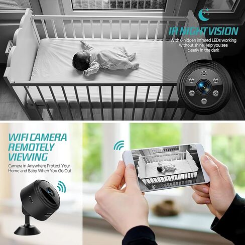 WiFi Mini Spy Camera Hidden Camera - Portable Small HD Nanny Cam with Night Vision and Motion Detection - Indoor Covert Security Camera for Home and Office - Hidden Spy Cam Surveillance Full HD 1080P in Kuwait