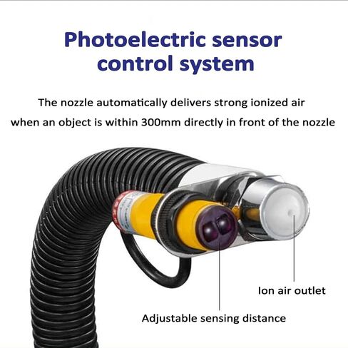 Ion Wind Snake, Anti Static Ionizing Air Gun, Photoelectric Sensor Control, Effective Working Distance 10-1500mm, Adjustable Air Valve, Wind Snake Tube 390mm, for Industrial in Kuwait