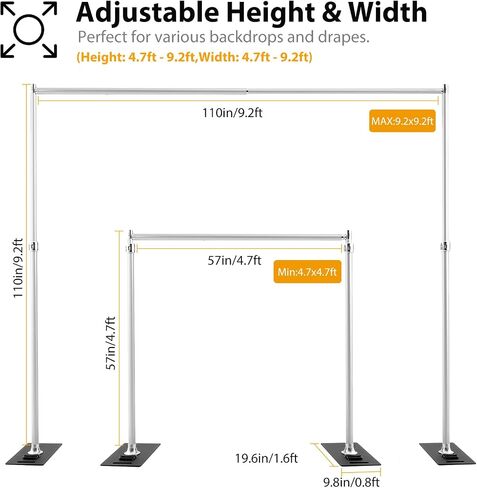 Backdrop Stand Heavy Duty 9.2x9.2ft - Adjustable Photo Backgdrop Stand Kit for Photography, Wedding, Party, Family Celebration, Portable Pipe and Drape Support System with Carrying Bag in Kuwait