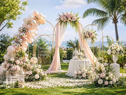 Metal Arch Backdrop Stand Set (7.2 ft + 6 ft), Wedding Arch Frame, Stable Backdrop Stand with Square Base Ground Pegs, Suitable for Birthday Parties, Baby Shower Wreath Decorations (2-Piece Set) in Kuwait
