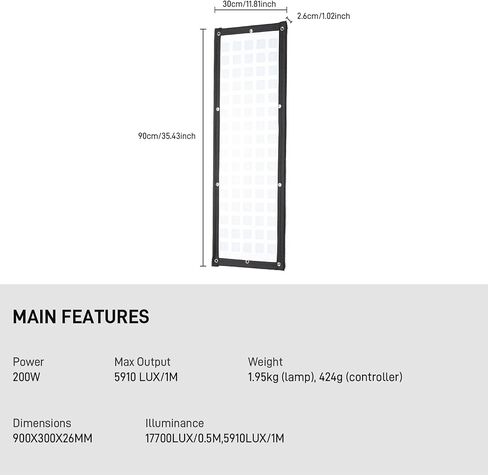 GVM Flexible LED Light Panel with Bluetooth Control, 200W Photography Light with Zipper Splicable, 2700K-6800K, Ultra-Thin 12"x36" Video Light with Softbox for Studio, Film, Vlog, Photography in Kuwait