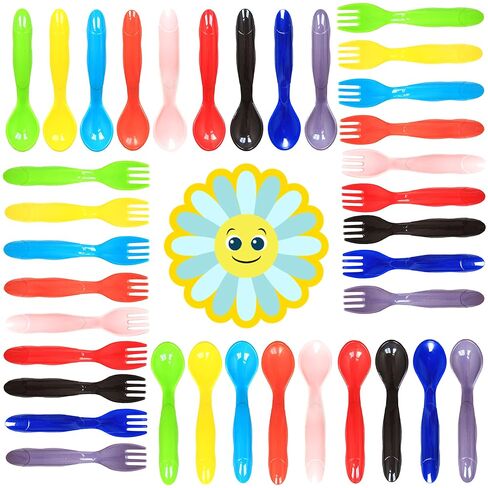 Youngever 36 Pcs Plastic Toddler Utensils, Set of 18 in 9 Assorted Colors, Plastic Kids Forks Kids Spoons, Dishwasher Safe, Toddler Silverware, Kids Plastic Cutlery Set, 9 Assorted Colors in Kuwait
