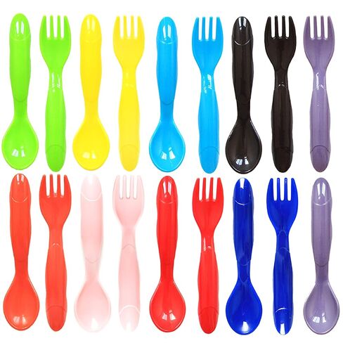 Youngever 36 Pcs Plastic Toddler Utensils, Set of 18 in 9 Assorted Colors, Plastic Kids Forks Kids Spoons, Dishwasher Safe, Toddler Silverware, Kids Plastic Cutlery Set, 9 Assorted Colors in Kuwait