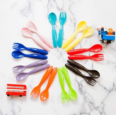 Youngever 36 Pcs Plastic Toddler Utensils, Set of 18 in 9 Assorted Colors, Plastic Kids Forks Kids Spoons, Dishwasher Safe, Toddler Silverware, Kids Plastic Cutlery Set, 9 Assorted Colors in Kuwait